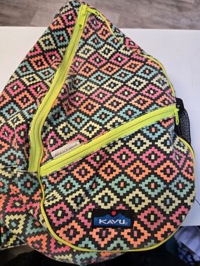 Kavu Neon Geo Pattern Sling Bag - Pink, Orange & Aqua